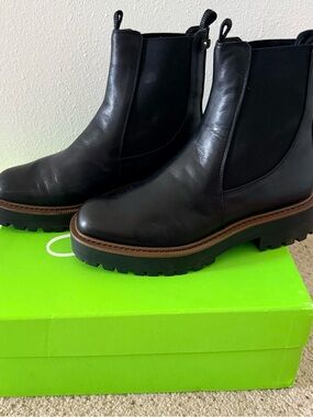 Sam Edelman Black Leather Chelsea Lug Booties